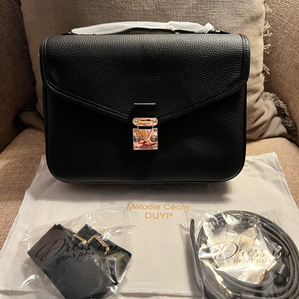 DUYP BLACK TOGO AND VACHETTA LEATHER - "PARIS15" SATCHEL CROSSBODY BAG NEW